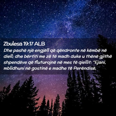 Picture 02 - Zbulesa 19:17 ALB - Dhe pashë një engjëll që qëndronte në - Bible Verse Picture