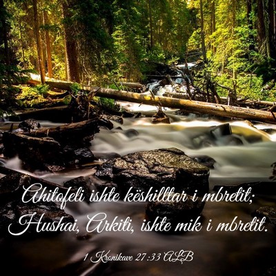 Picture 03 - 1 Kronikave 27:33 ALB - Ahitofeli ishte këshilltar i mbretit; Hushai, - Bible Verse Picture