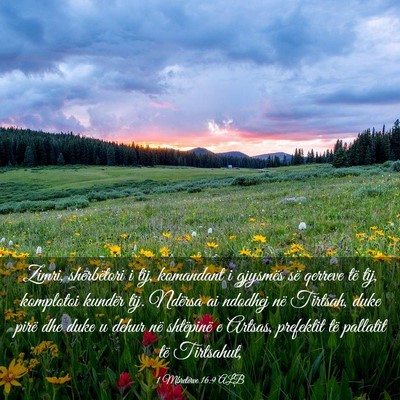 Picture 03 - 1 Mbretërve 16:9 ALB - Zimri, shërbëtori i tij, komandant i gjysmës - Bible Verse Picture