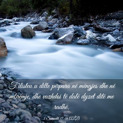 Picture 03 - 1 Samuelit 17:16 ALB - Filisteu u dilte përpara në mëngjes dhe në - Bible Verse Picture