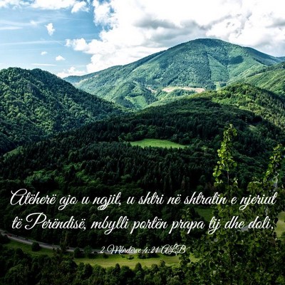 Picture 03 - 2 Mbretërve 4:21 ALB - Atëherë ajo u ngjit, u shtri në shtratin e - Bible Verse Picture