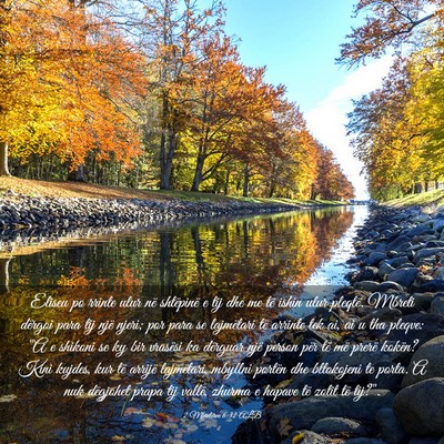 Picture 03 - 2 Mbretërve 6:32 ALB - Eliseu po rrinte ulur në shtëpinë e tij dhe me - Bible Verse Picture