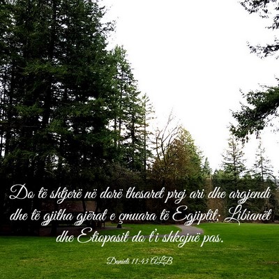 Picture 03 - Danieli 11:43 ALB - Do të shtjerë në dorë thesaret prej ari dhe - Bible Verse Picture