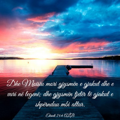 Picture 03 - Eksodi 24:6 ALB - Dhe Moisiu mori gjysmën e gjakut dhe e vuri në - Bible Verse Picture