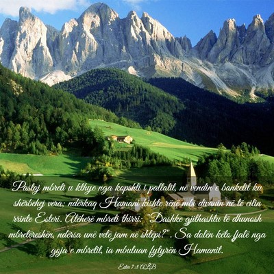 Picture 03 - Ester 7:8 ALB - Pastaj mbreti u kthye nga kopshti i pallatit, në - Bible Verse Picture