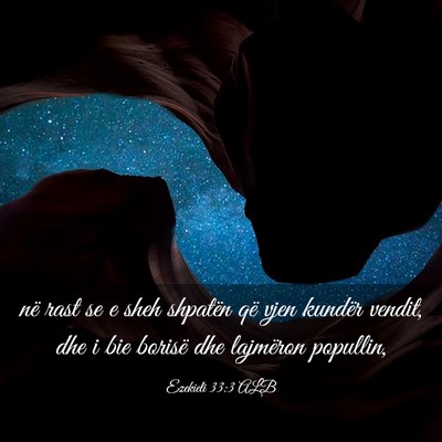 Picture 03 - Ezekieli 33:3 ALB - në rast se e sheh shpatën që vjen kundër - Bible Verse Picture
