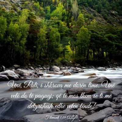 Picture 03 - Filemonit 1:19 ALB - Unë, Pali, i shkrova me dorën time. Unë vetë - Bible Verse Picture