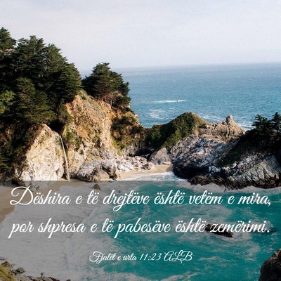 Picture 03 - Fjalët e urta 11:23 ALB - Dëshira e të drejtëve është vetëm e mira, - Bible Verse Picture