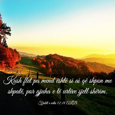 Picture 03 - Fjalët e urta 12:18 ALB - Kush flet pa mend është si ai që shpon me - Bible Verse Picture