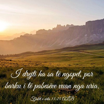 Picture 03 - Fjalët e urta 13:25 ALB - I drejti ha sa të ngopet, por barku i të - Bible Verse Picture