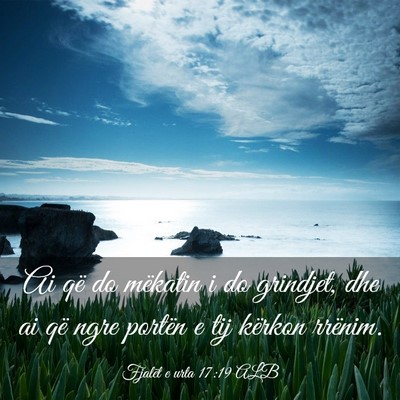 Picture 03 - Fjalët e urta 17:19 ALB - Ai që do mëkatin i do grindjet, dhe ai që ngre - Bible Verse Picture