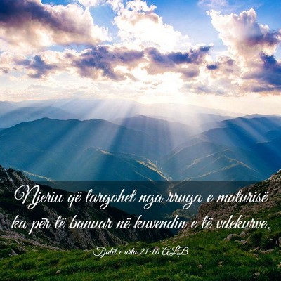Picture 03 - Fjalët e urta 21:16 ALB - Njeriu që largohet nga rruga e maturisë ka për - Bible Verse Picture