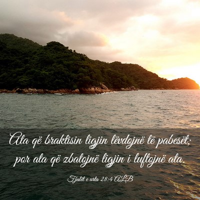 Picture 03 - Fjalët e urta 28:4 ALB - Ata që braktisin ligjin lëvdojnë të pabesët; - Bible Verse Picture