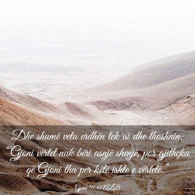 Picture 03 - Gjoni 10:41 ALB - Dhe shumë veta erdhën tek ai dhe thoshnin: - Bible Verse Picture