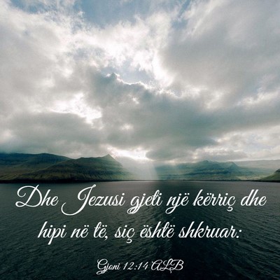 Picture 03 - Gjoni 12:14 ALB - Dhe Jezusi gjeti një kërriç dhe hipi në të, - Bible Verse Picture