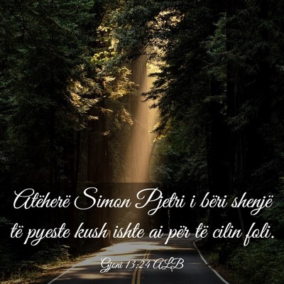 Picture 03 - Gjoni 13:24 ALB - Atëherë Simon Pjetri i bëri shenjë të pyeste - Bible Verse Picture