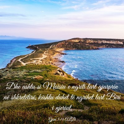 Picture 03 - Gjoni 3:14 ALB - Dhe ashtu si Moisiu e ngriti lart gjarprin në - Bible Verse Picture