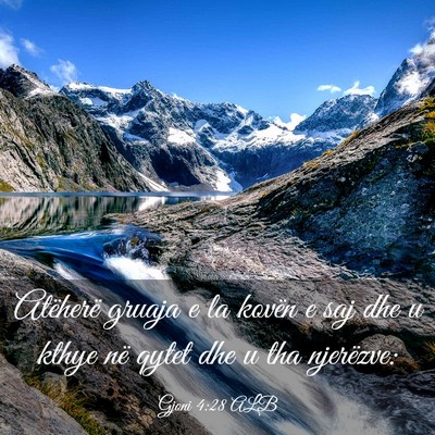 Picture 03 - Gjoni 4:28 ALB - Atëherë gruaja e la kovën e saj dhe u kthye - Bible Verse Picture