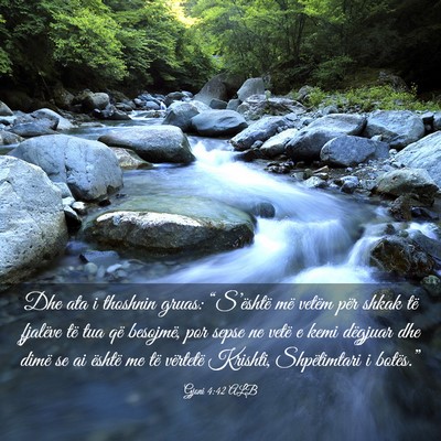 Picture 03 - Gjoni 4:42 ALB - Dhe ata i thoshnin gruas: “S’është më - Bible Verse Picture