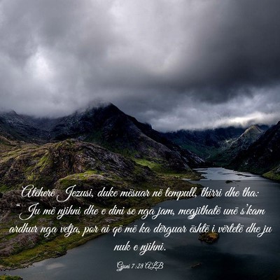Picture 03 - Gjoni 7:28 ALB - Atëherë Jezusi, duke mësuar në tempull, - Bible Verse Picture