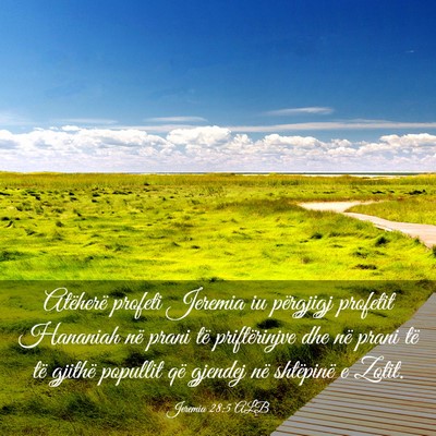 Picture 03 - Jeremia 28:5 ALB - Atëherë profeti Jeremia iu përgjigj profetit - Bible Verse Picture
