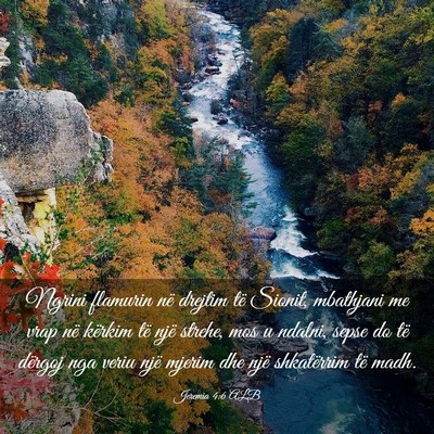 Picture 03 - Jeremia 4:6 ALB - Ngrini flamurin në drejtim të Sionit, mbathjani - Bible Verse Picture