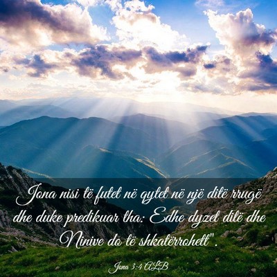 Picture 03 - Jona 3:4 ALB - Jona nisi të futet në qytet në një ditë - Bible Verse Picture