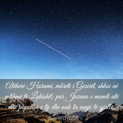 Picture 03 - Jozueu 10:33 ALB - Atëherë Horami, mbreti i Gezerit, shkoi në - Bible Verse Picture