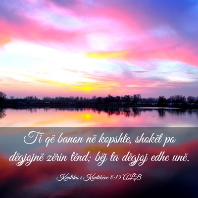 Picture 03 - Kantiku i Kantikëve 8:13 ALB - Ti që banon në kopshte, shokët po dëgjojnë - Bible Verse Picture