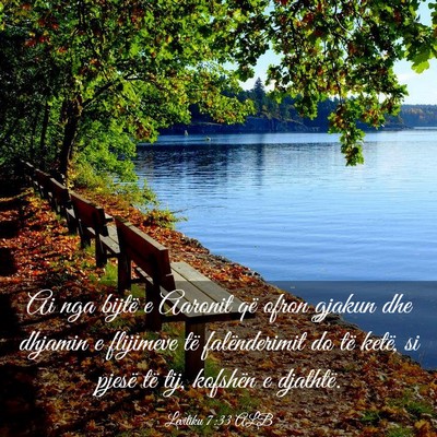 Picture 03 - Levitiku 7:33 ALB - Ai nga bijtë e Aaronit që ofron gjakun dhe - Bible Verse Picture