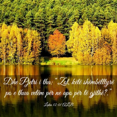 Picture 03 - Luka 12:41 ALB - Dhe Pjetri i tha: “Zot, këtë shëmbëlltyrë - Bible Verse Picture