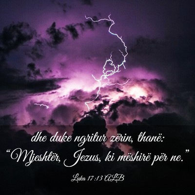 Picture 03 - Luka 17:13 ALB - dhe duke ngritur zërin, thanë: “Mjeshtër, - Bible Verse Picture