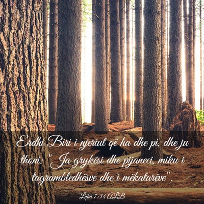 Picture 03 - Luka 7:34 ALB - Erdhi Biri i njeriut që ha dhe pi, dhe ju thoni: - Bible Verse Picture