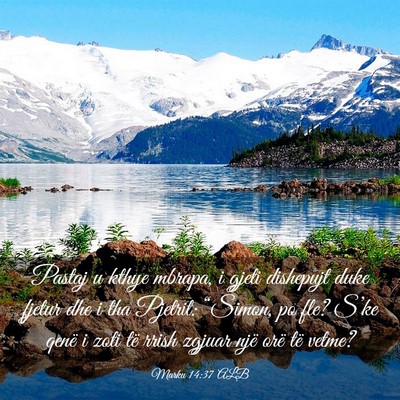 Picture 03 - Marku 14:37 ALB - Pastaj u kthye mbrapa, i gjeti dishepujt duke - Bible Verse Picture