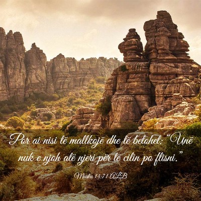 Picture 03 - Marku 14:71 ALB - Por ai nisi të mallkojë dhe të betohet: - Bible Verse Picture