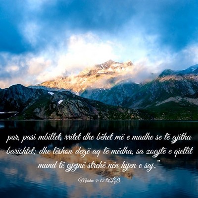 Picture 03 - Marku 4:32 ALB - por, pasi mbillet, rritet dhe bëhet më e madhe - Bible Verse Picture