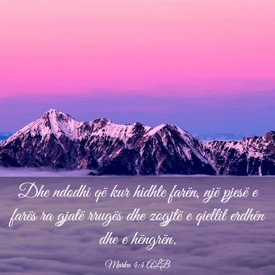 Picture 03 - Marku 4:4 ALB - Dhe ndodhi që kur hidhte farën, një pjesë e - Bible Verse Picture