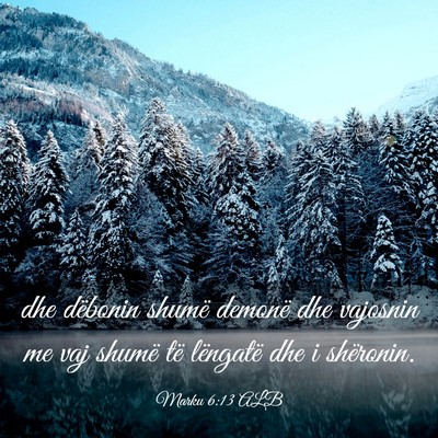 Picture 03 - Marku 6:13 ALB - dhe dëbonin shumë demonë dhe vajosnin me vaj - Bible Verse Picture