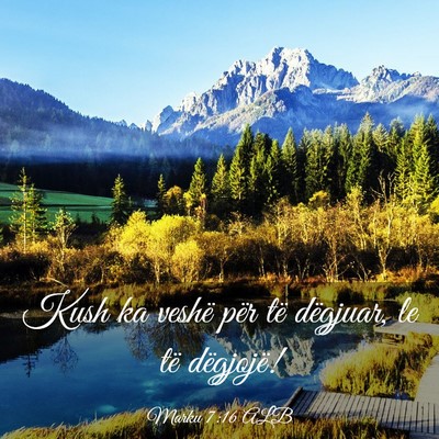Picture 03 - Marku 7:16 ALB - Kush ka veshë për të dëgjuar, le të - Bible Verse Picture