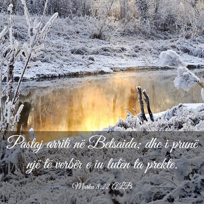 Picture 03 - Marku 8:22 ALB - Pastaj arriti në Betsaida; dhe i prunë një të - Bible Verse Picture