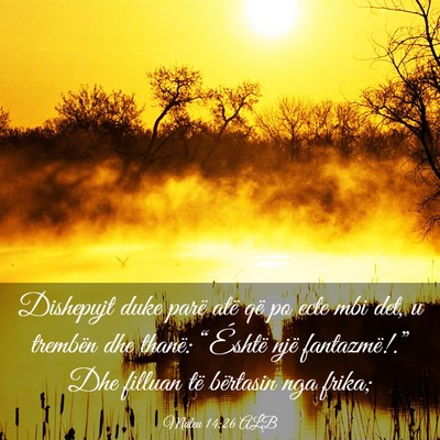 Picture 03 - Mateu 14:26 ALB - Dishepujt duke parë atë që po ecte mbi det, u - Bible Verse Picture