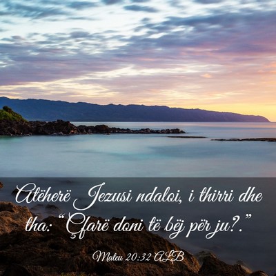 Picture 03 - Mateu 20:32 ALB - Atëherë Jezusi ndaloi, i thirri dhe tha: - Bible Verse Picture