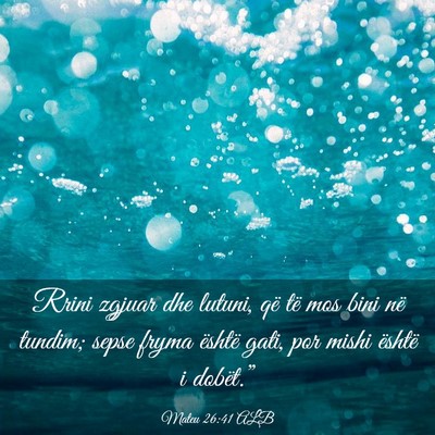 Picture 03 - Mateu 26:41 ALB - Rrini zgjuar dhe lutuni, që të mos bini në - Bible Verse Picture