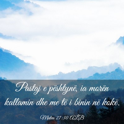 Picture 03 - Mateu 27:30 ALB - Pastaj e pështynë, ia morën kallamin dhe me - Bible Verse Picture