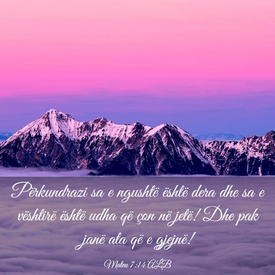 Picture 03 - Mateu 7:14 ALB - Përkundrazi sa e ngushtë është dera dhe sa e - Bible Verse Picture
