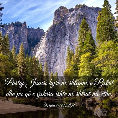 Picture 03 - Mateu 8:14 ALB - Pastaj Jezusi hyri në shtëpinë e Pjetrit dhe - Bible Verse Picture
