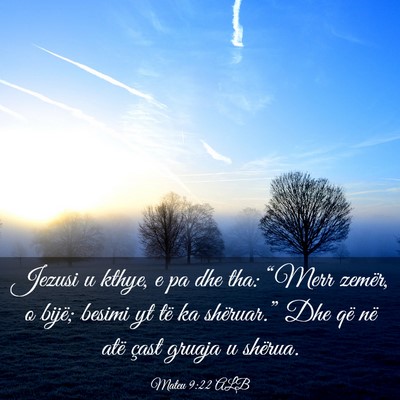 Picture 03 - Mateu 9:22 ALB - Jezusi u kthye, e pa dhe tha: “Merr zemër, o - Bible Verse Picture