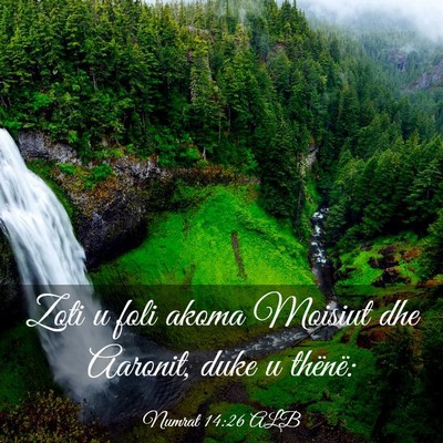 Picture 03 - Numrat 14:26 ALB - Zoti u foli akoma Moisiut dhe Aaronit, duke u - Bible Verse Picture