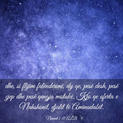 Picture 03 - Numrat 7:17 ALB - dhe, si flijim falënderimi, dy qe, pesë desh, - Bible Verse Picture