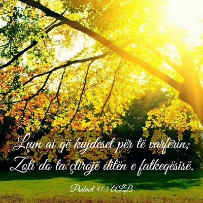 Picture 03 - Psalmet 41:1 ALB - Lum ai që kujdeset për të varfërin; Zoti do - Bible Verse Picture